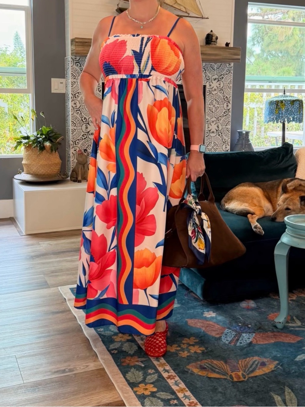 Cupshe Orange & Blue Floral Maxi Dress
